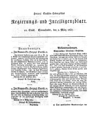 Herzogl.-Sachsen-Coburgisches Regierungs- und Intelligenzblatt (Coburger Regierungs-Blatt) Samstag 5. März 1831