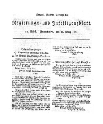 Herzogl.-Sachsen-Coburgisches Regierungs- und Intelligenzblatt (Coburger Regierungs-Blatt) Samstag 12. März 1831