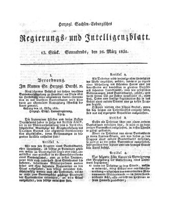 Herzogl.-Sachsen-Coburgisches Regierungs- und Intelligenzblatt (Coburger Regierungs-Blatt) Samstag 26. März 1831