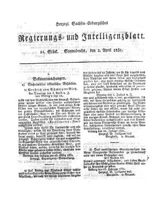 Herzogl.-Sachsen-Coburgisches Regierungs- und Intelligenzblatt (Coburger Regierungs-Blatt) Samstag 2. April 1831