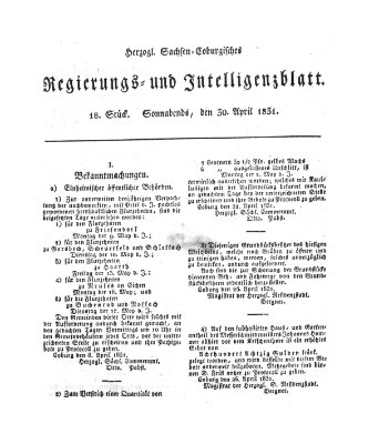 Herzogl.-Sachsen-Coburgisches Regierungs- und Intelligenzblatt (Coburger Regierungs-Blatt) Samstag 30. April 1831