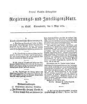 Herzogl.-Sachsen-Coburgisches Regierungs- und Intelligenzblatt (Coburger Regierungs-Blatt) Samstag 7. Mai 1831