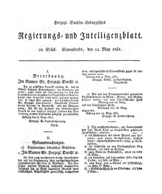 Herzogl.-Sachsen-Coburgisches Regierungs- und Intelligenzblatt (Coburger Regierungs-Blatt) Samstag 14. Mai 1831