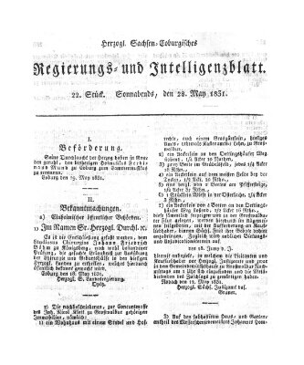 Herzogl.-Sachsen-Coburgisches Regierungs- und Intelligenzblatt (Coburger Regierungs-Blatt) Samstag 28. Mai 1831