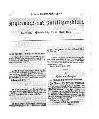 Herzogl.-Sachsen-Coburgisches Regierungs- und Intelligenzblatt (Coburger Regierungs-Blatt) Samstag 18. Juni 1831