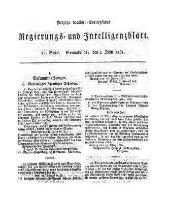 Herzogl.-Sachsen-Coburgisches Regierungs- und Intelligenzblatt (Coburger Regierungs-Blatt) Samstag 2. Juli 1831