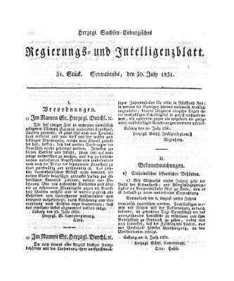 Herzogl.-Sachsen-Coburgisches Regierungs- und Intelligenzblatt (Coburger Regierungs-Blatt) Samstag 30. Juli 1831