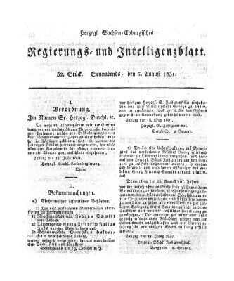 Herzogl.-Sachsen-Coburgisches Regierungs- und Intelligenzblatt (Coburger Regierungs-Blatt) Samstag 6. August 1831