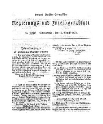 Herzogl.-Sachsen-Coburgisches Regierungs- und Intelligenzblatt (Coburger Regierungs-Blatt) Samstag 13. August 1831