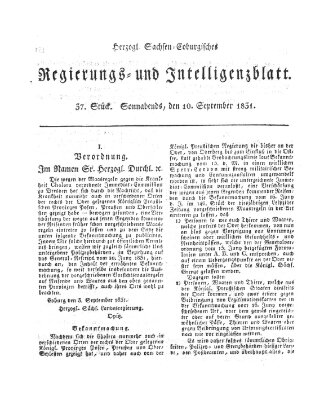 Herzogl.-Sachsen-Coburgisches Regierungs- und Intelligenzblatt (Coburger Regierungs-Blatt) Samstag 10. September 1831