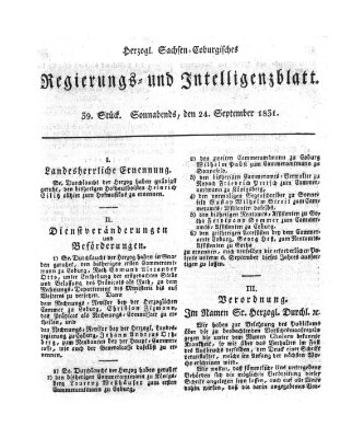 Herzogl.-Sachsen-Coburgisches Regierungs- und Intelligenzblatt (Coburger Regierungs-Blatt) Samstag 24. September 1831