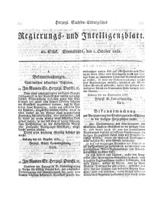 Herzogl.-Sachsen-Coburgisches Regierungs- und Intelligenzblatt (Coburger Regierungs-Blatt) Samstag 1. Oktober 1831