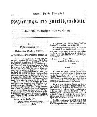 Herzogl.-Sachsen-Coburgisches Regierungs- und Intelligenzblatt (Coburger Regierungs-Blatt) Samstag 8. Oktober 1831