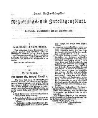 Herzogl.-Sachsen-Coburgisches Regierungs- und Intelligenzblatt (Coburger Regierungs-Blatt) Samstag 29. Oktober 1831