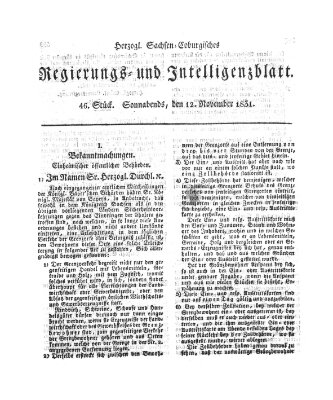 Herzogl.-Sachsen-Coburgisches Regierungs- und Intelligenzblatt (Coburger Regierungs-Blatt) Samstag 12. November 1831