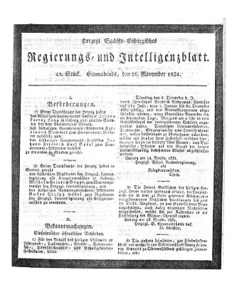 Herzogl.-Sachsen-Coburgisches Regierungs- und Intelligenzblatt (Coburger Regierungs-Blatt) Samstag 26. November 1831