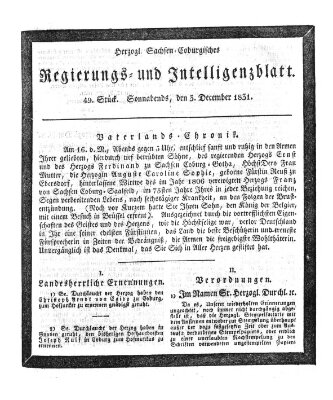 Herzogl.-Sachsen-Coburgisches Regierungs- und Intelligenzblatt (Coburger Regierungs-Blatt) Samstag 3. Dezember 1831