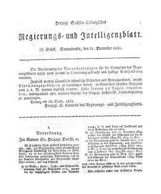 Herzogl.-Sachsen-Coburgisches Regierungs- und Intelligenzblatt (Coburger Regierungs-Blatt) Samstag 31. Dezember 1831