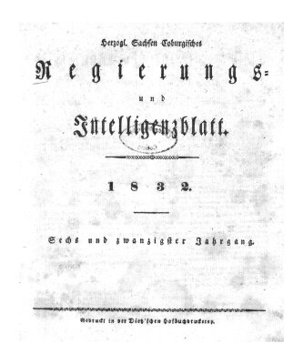 Herzogl.-Sachsen-Coburgisches Regierungs- und Intelligenzblatt (Coburger Regierungs-Blatt) Samstag 7. Januar 1832