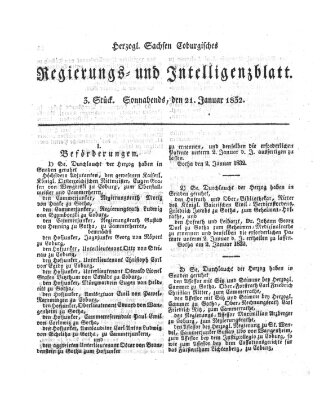 Herzogl.-Sachsen-Coburgisches Regierungs- und Intelligenzblatt (Coburger Regierungs-Blatt) Samstag 21. Januar 1832