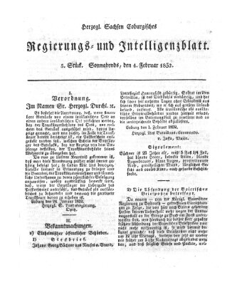 Herzogl.-Sachsen-Coburgisches Regierungs- und Intelligenzblatt (Coburger Regierungs-Blatt) Samstag 4. Februar 1832