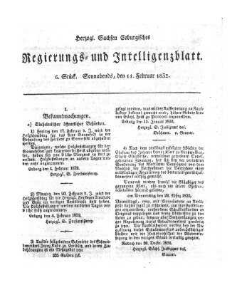 Herzogl.-Sachsen-Coburgisches Regierungs- und Intelligenzblatt (Coburger Regierungs-Blatt) Samstag 11. Februar 1832