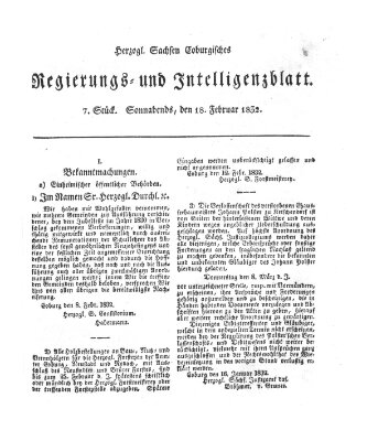 Herzogl.-Sachsen-Coburgisches Regierungs- und Intelligenzblatt (Coburger Regierungs-Blatt) Samstag 18. Februar 1832