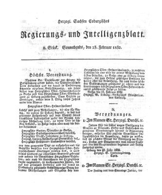 Herzogl.-Sachsen-Coburgisches Regierungs- und Intelligenzblatt (Coburger Regierungs-Blatt) Donnerstag 23. Februar 1832