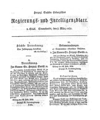 Herzogl.-Sachsen-Coburgisches Regierungs- und Intelligenzblatt (Coburger Regierungs-Blatt) Samstag 3. März 1832