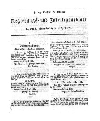 Herzogl.-Sachsen-Coburgisches Regierungs- und Intelligenzblatt (Coburger Regierungs-Blatt) Samstag 7. April 1832