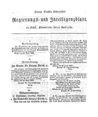 Herzogl.-Sachsen-Coburgisches Regierungs- und Intelligenzblatt (Coburger Regierungs-Blatt) Samstag 21. April 1832