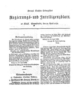 Herzogl.-Sachsen-Coburgisches Regierungs- und Intelligenzblatt (Coburger Regierungs-Blatt) Samstag 28. April 1832