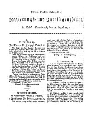 Herzogl.-Sachsen-Coburgisches Regierungs- und Intelligenzblatt (Coburger Regierungs-Blatt) Samstag 11. August 1832