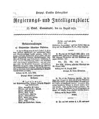 Herzogl.-Sachsen-Coburgisches Regierungs- und Intelligenzblatt (Coburger Regierungs-Blatt) Samstag 18. August 1832