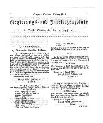 Herzogl.-Sachsen-Coburgisches Regierungs- und Intelligenzblatt (Coburger Regierungs-Blatt) Samstag 25. August 1832