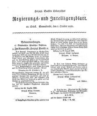 Herzogl.-Sachsen-Coburgisches Regierungs- und Intelligenzblatt (Coburger Regierungs-Blatt) Samstag 6. Oktober 1832