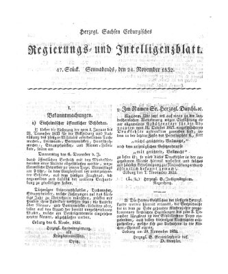 Herzogl.-Sachsen-Coburgisches Regierungs- und Intelligenzblatt (Coburger Regierungs-Blatt) Samstag 24. November 1832