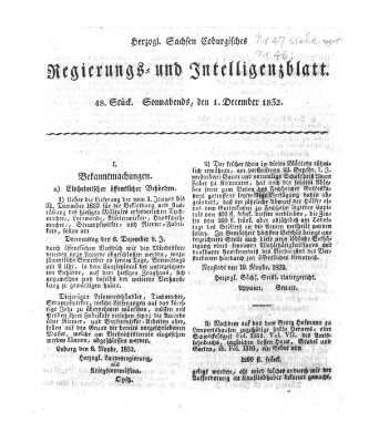 Herzogl.-Sachsen-Coburgisches Regierungs- und Intelligenzblatt (Coburger Regierungs-Blatt) Samstag 1. Dezember 1832