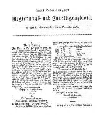 Herzogl.-Sachsen-Coburgisches Regierungs- und Intelligenzblatt (Coburger Regierungs-Blatt) Samstag 8. Dezember 1832