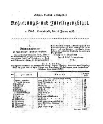 Herzogl.-Sachsen-Coburgisches Regierungs- und Intelligenzblatt (Coburger Regierungs-Blatt) Samstag 26. Januar 1833