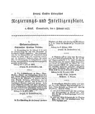 Herzogl.-Sachsen-Coburgisches Regierungs- und Intelligenzblatt (Coburger Regierungs-Blatt) Samstag 9. Februar 1833