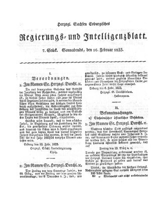 Herzogl.-Sachsen-Coburgisches Regierungs- und Intelligenzblatt (Coburger Regierungs-Blatt) Samstag 16. Februar 1833