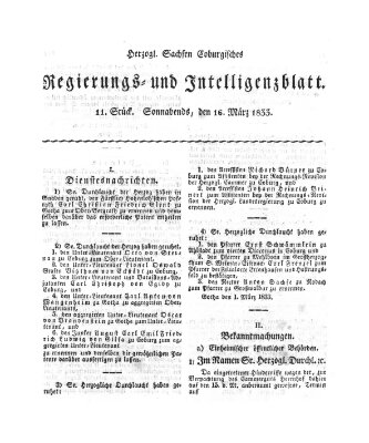 Herzogl.-Sachsen-Coburgisches Regierungs- und Intelligenzblatt (Coburger Regierungs-Blatt) Samstag 16. März 1833