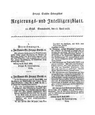 Herzogl.-Sachsen-Coburgisches Regierungs- und Intelligenzblatt (Coburger Regierungs-Blatt) Samstag 13. April 1833