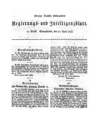 Herzogl.-Sachsen-Coburgisches Regierungs- und Intelligenzblatt (Coburger Regierungs-Blatt) Samstag 20. April 1833