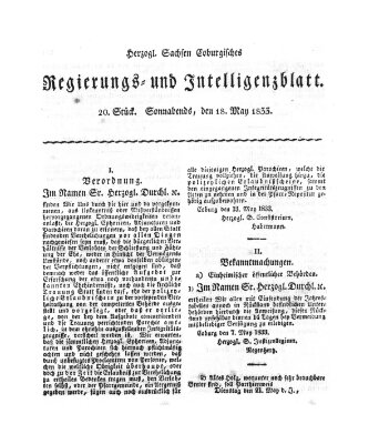 Herzogl.-Sachsen-Coburgisches Regierungs- und Intelligenzblatt (Coburger Regierungs-Blatt) Samstag 18. Mai 1833