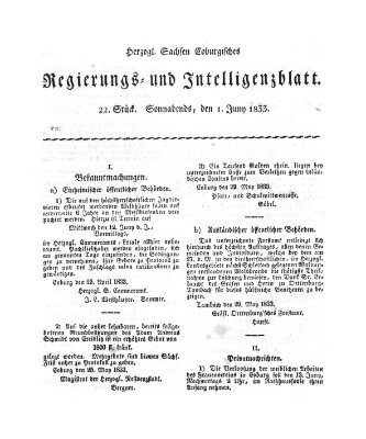 Herzogl.-Sachsen-Coburgisches Regierungs- und Intelligenzblatt (Coburger Regierungs-Blatt) Samstag 1. Juni 1833