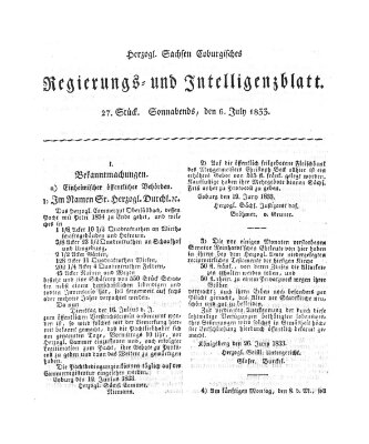 Herzogl.-Sachsen-Coburgisches Regierungs- und Intelligenzblatt (Coburger Regierungs-Blatt) Samstag 6. Juli 1833