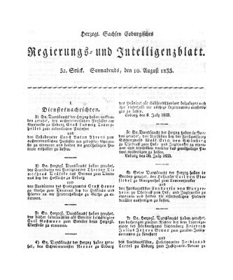 Herzogl.-Sachsen-Coburgisches Regierungs- und Intelligenzblatt (Coburger Regierungs-Blatt) Samstag 10. August 1833