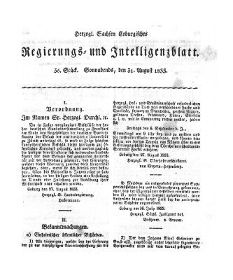 Herzogl.-Sachsen-Coburgisches Regierungs- und Intelligenzblatt (Coburger Regierungs-Blatt) Samstag 31. August 1833